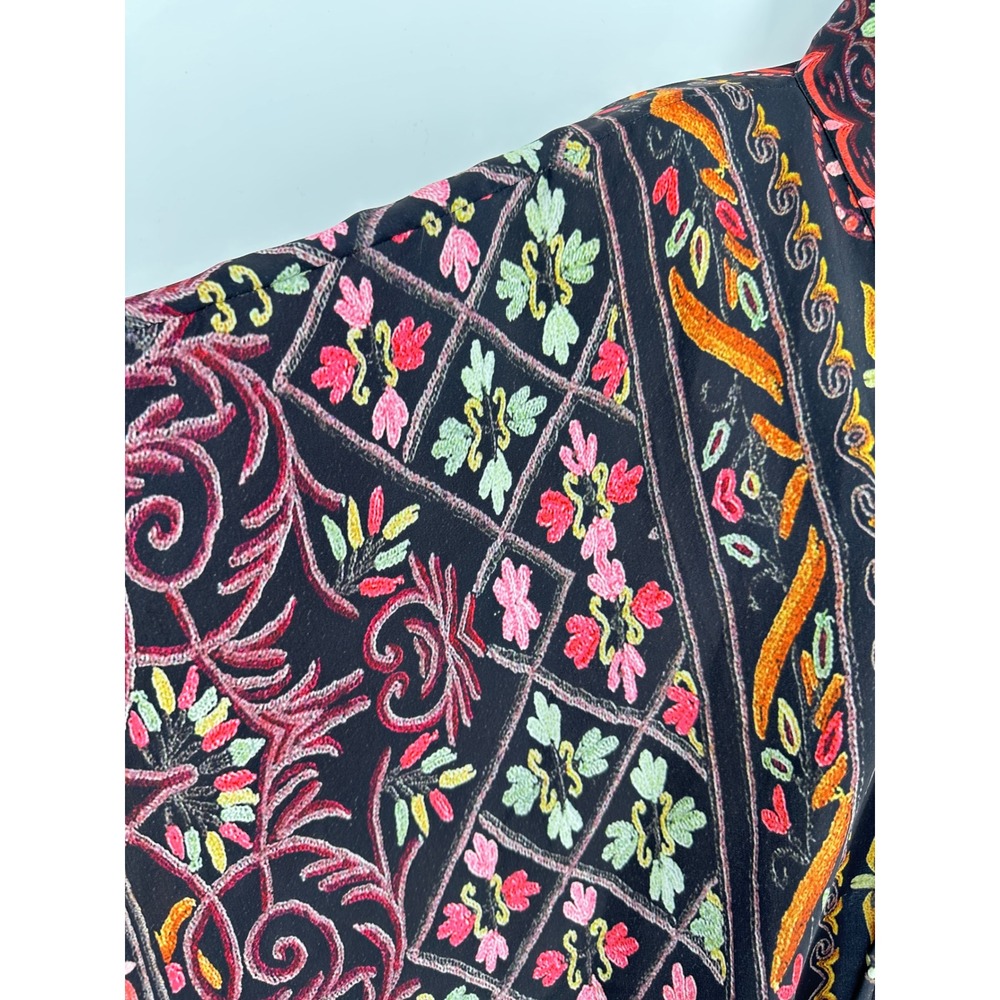 Hemant & Nandita Kimono Cardigan Topper 2x 3x Black Floral Boho Resort Coverup - Picture 3 of 8